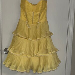 Yellow Strapless Tiered Dress